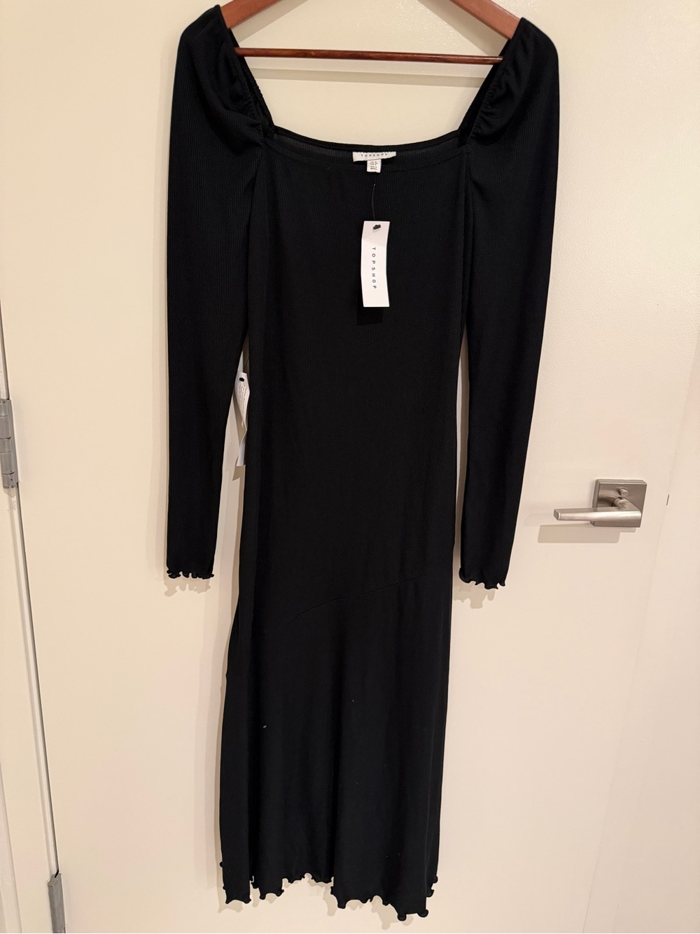 Topshop Black Long Sleeve Square Neck Midi Dress